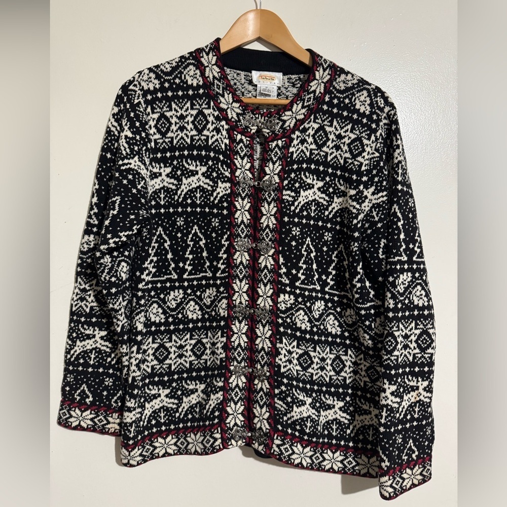 Talbots Vintage Black and White Knit Sweater Medium 100% cotton